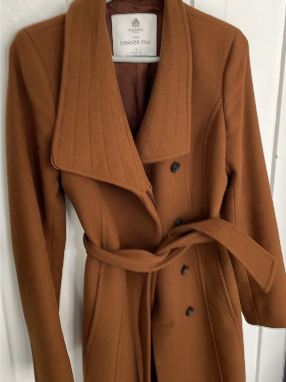 Aritzia Babaton Connor Coat in Camel Brown - Women's Belted Wool Coat